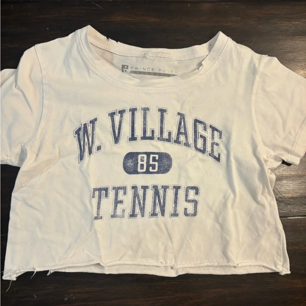 Prince Peter Collection White Crop Tee W. Village Tennis Graphic girls large 🎾